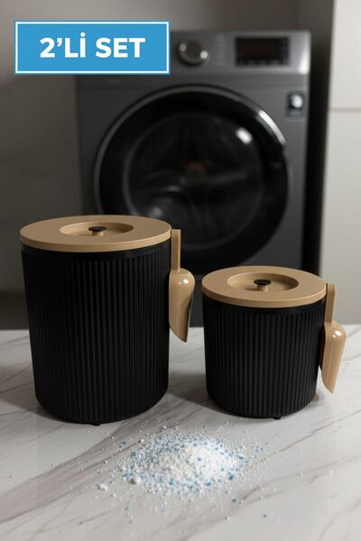 GLUS 2 Adet Siyah - Kahve Toz Ve Tablet Deterjan Saklama Kutusu | Deterjan Sa...