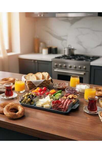 Kristella Lüks 6 Bölmeli Kapaklı Kahvaltı Hazırlık ve Sunum Seti - Tepsili Dü...