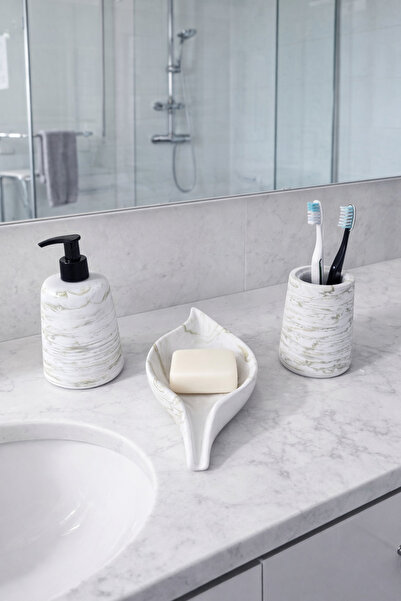 Zigzag Home Decorative 3 Piece Oval Model Marble Pattern Bathroom Set Toothbr...