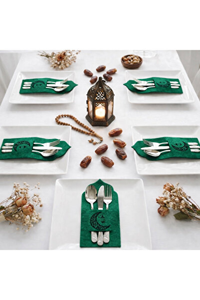 Diva Home Ramadan Themed Felt Embroidered 6-Piece Fork & Spoon Presentation Set