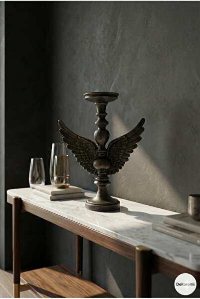 Dekoromi Dekoratif Melek Kanatlı Şamdan ve Mumluk (30x22cm) Dekorasyon ve Hed...