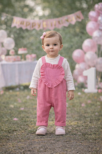 MODA Kız Bebek Bluz ve Kalp Detaylı Salopet 2'li Takım