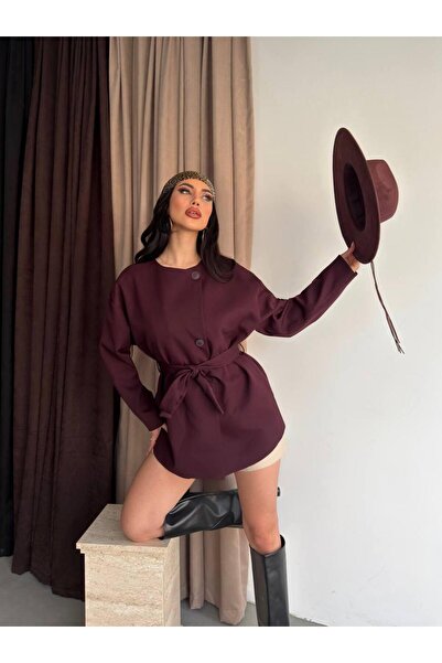 Ekim Store Belted Crew Neck Blazer Jacket