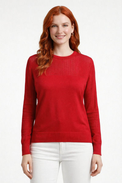 Neden Tekstil Crew Neck Openwork Long Sleeve Slim Knit Sweater