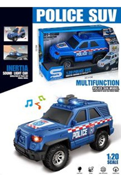 PlayFun Mașinuță Poliție 1:20 cu Inerție, Lumini și Muzică, Model Jeep Albastru
