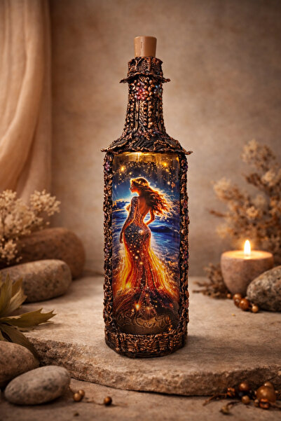 ZESİBA El Yapımı Led Işıklı Fantastik Kadın Figürlü Dekoratif Şişe Obje – San...
