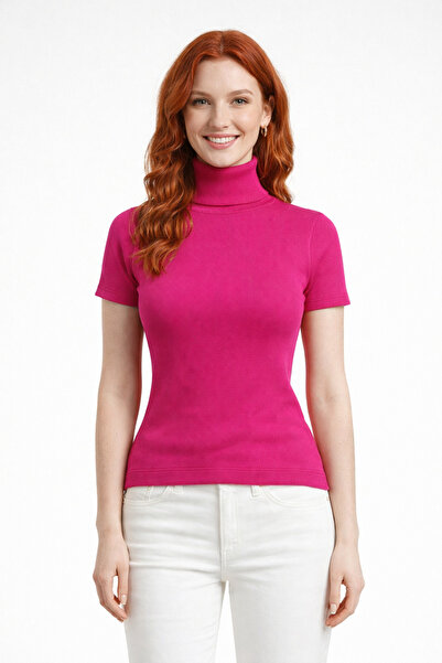 Neden Tekstil High-Neck Batwing Sleeve Ribbed Crop Blouse