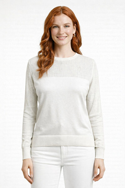 Neden Tekstil Crew Neck Openwork Long Sleeve Slim Knit Sweater