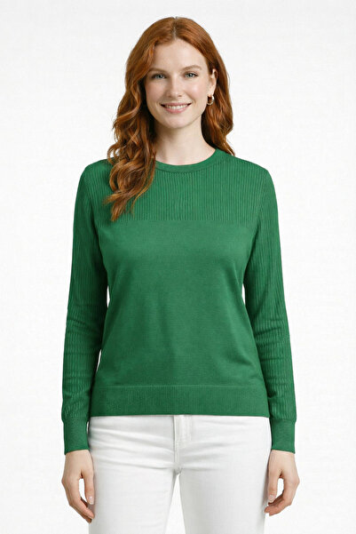 Neden Tekstil Crew Neck Openwork Long Sleeve Slim Knit Sweater