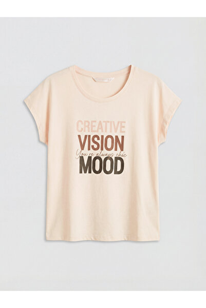 LC Waikiki GiYÇık Store Εκρού Σετ Πιτζάμες Γυναικείες με Λαιμόκοψη Ποδηλάτου ...