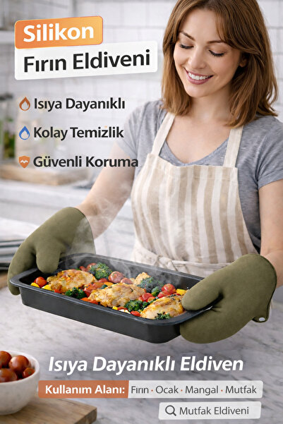 HGROUP Silikon Fırın Eldiveni Kaymaz - Isıya Dayanıklı Mutfak Fırın için Sıca...
