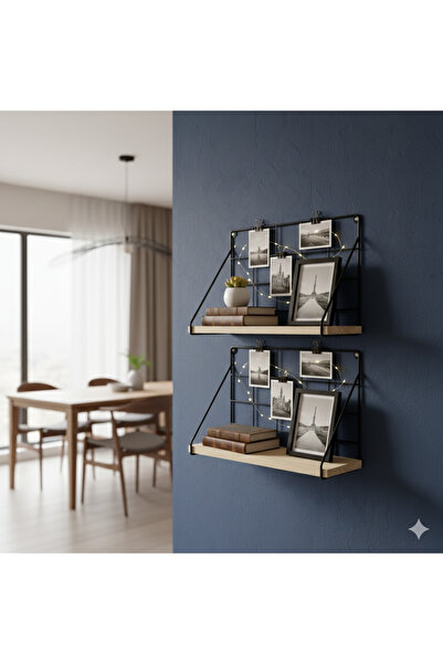 Turkco Decorative Wood Metal Wire Board Wall Shelf, Wall Decor