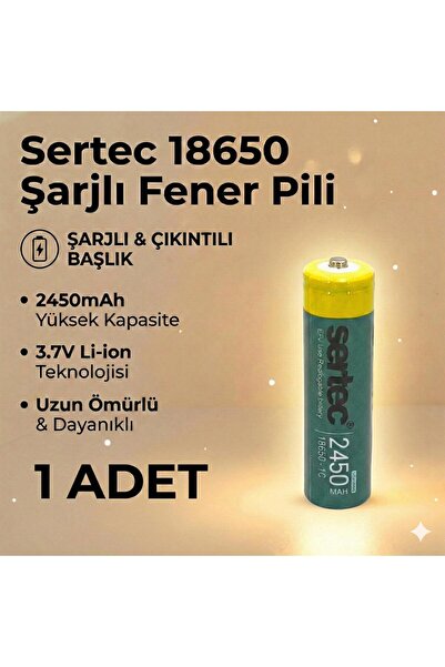 Sertec 18650 1C Şarjlı Pil 2450mAh Çıkıntılı Başlıklı Fener Pili 3.7V Li-ion