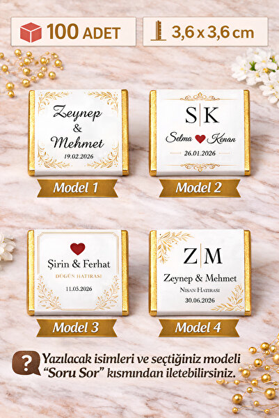 GSticker Kişiye Özel Madlen Çikolata Etiketi Nişan Düğün Söz Nikah İsimli Bas...