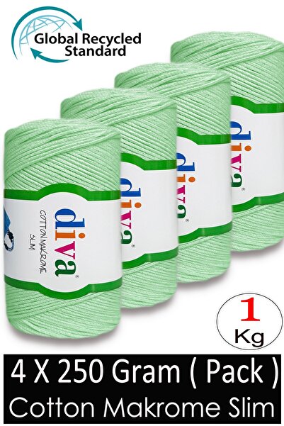 Diva İplik (4 x 250 gr) - 1 kg - 2 mm - Koton Makrame Torba Pređa 487 Vodeno ...
