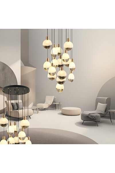 LampaLuce Spiaggia Modern Tasarım Galeri Boşluğu Yüksek Tavan Avizesi 16'lı S...