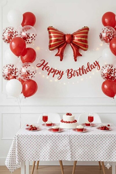 ÇITIPITISTORE Kırmızı Gold çizgili doğum günü konsepti parti balon seti