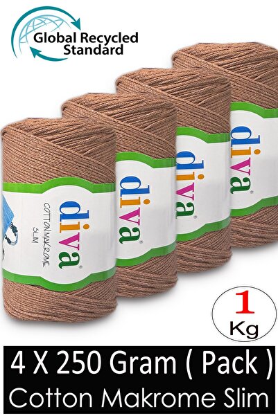 Diva İplik (4 x 250 gr) - 1 kg - 2 mm - Koton Makrame Torba Pređa 222 Kamila