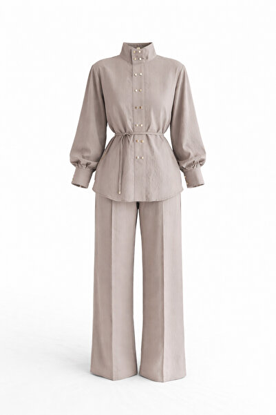 HAZELANNA Square Gold Button Mink Suit