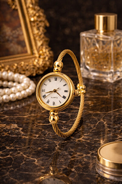 matheon Gold Vintage Kadın Bileklik Saat Roma Rakamlı İnce Kasa Şık Tasarım