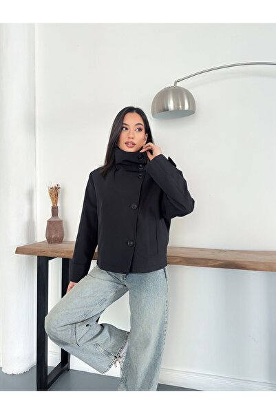 Ekim Store High Collar Buttoned Trench Jacket