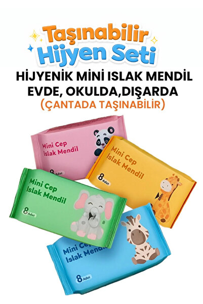 Teknoşık Mini Pocket Wet Wipes 8 Pieces Hygienic Portable for Children and Da...