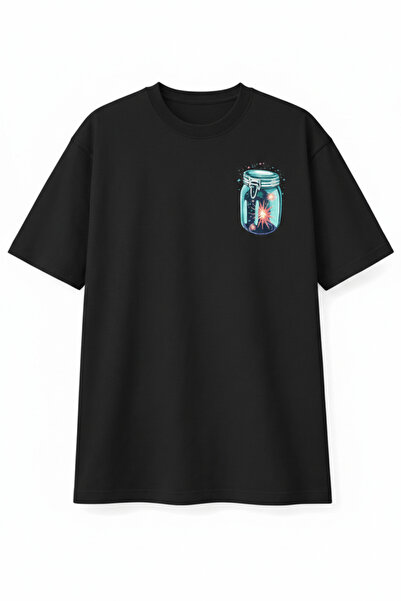 YRN COLLECTION تي شيرت رجالي أسود وأبيض كبير الحجم بتصميم خاص مطبوع وياقة دائ...