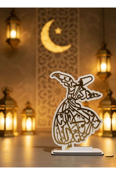 KRISTALAZER Ahşap Gold Semazen Figürlü Dekoratif Masa Süsü – Ayaklı Tasarım