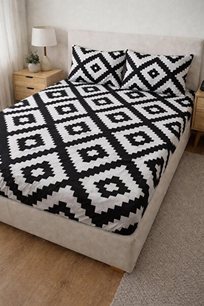 Arma Concept Ranforce Diamond Patterned Fabric Elastic Bed Sheet Set / Double...