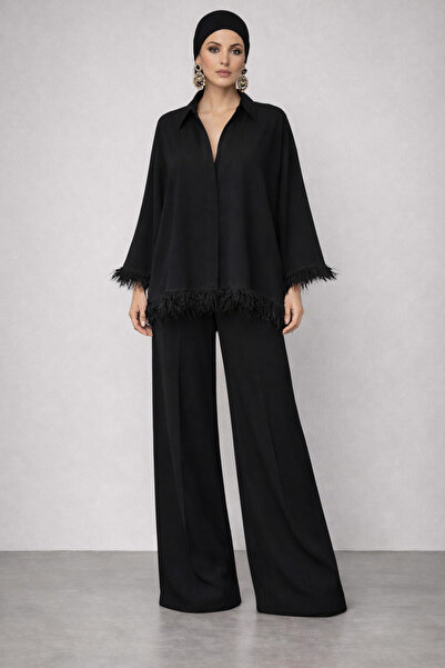 UNTIMELY Otriş Detailed Casual Crepe Shirt & Wide-Legged Pants Set