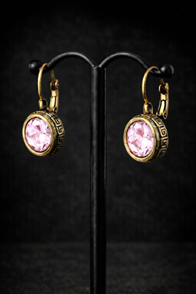 İyyaKee Women's Copper Earrings with Natural Pink Stone, Minimal Model, Hook ...