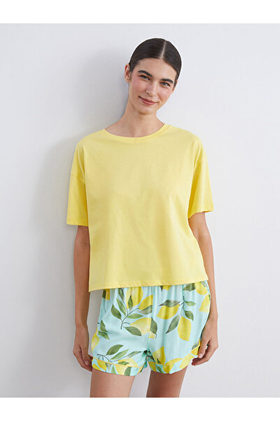 LC Waikiki Vizyon New Season Crew Neck Printed Women's Shorts Pajama Set