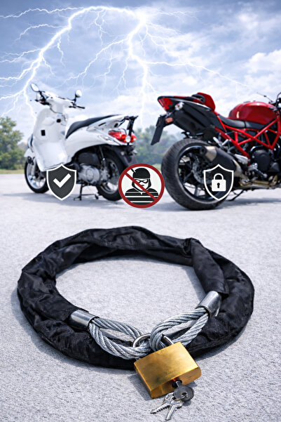 lawrenceshop 10 mm Motor Zincir Kilit 150 cm Kalın Çelik Halatlı Güvenlik Kil...