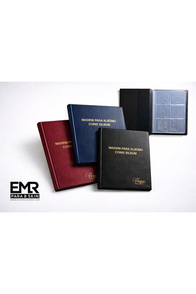 emir koleksiyon coin & paper collection Coin Album, Small Size, 72 Pockets, 12 Sheets for Coins - Navy Blue Color