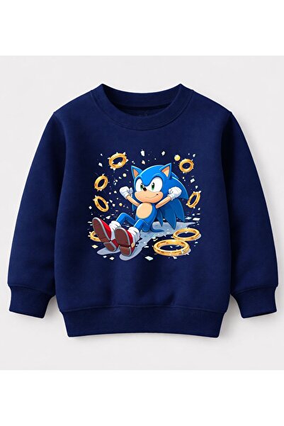 Efendioğlu Design Sweatshirt Gold-Coloured Sonic Printed 3-Thread Non-Brushed...