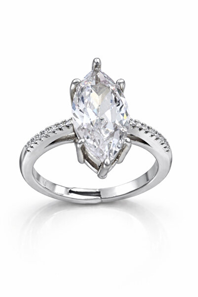 Sense of Atelier خاتم أورييل ماركيز كراون قابل للتعديل مرصع بالأحجار - فضي