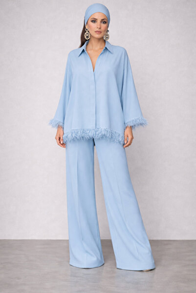 UNTIMELY Otriş Detailed Casual Crepe Shirt & Wide-Legged Pants Set