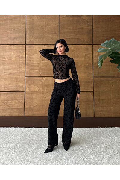 maf collection Women's Black Transparent Long Sleeve Set