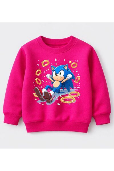 Efendioğlu Design Sweatshirt Gold-Coloured Sonic Printed 3-Thread Non-Brushed...