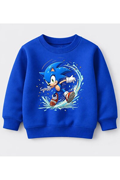 Efendioğlu Design Sweatshirt su sıçratan Sonic baskılı 3 iplik şardonsuz swea...