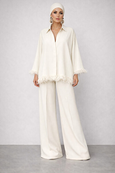 UNTIMELY Otriş Detailed Casual Crepe Shirt & Wide-Legged Pants Set