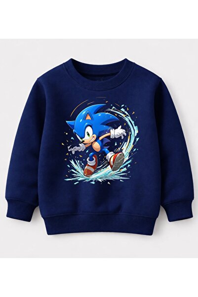 Efendioğlu Design Sweatshirt su sıçratan Sonic baskılı 3 iplik şardonsuz swea...