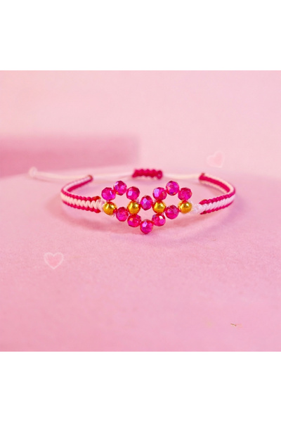 Crystal Atelier Heart-Shaped Pink Beaded Bracelet – Handmade Macrame Adjustab...