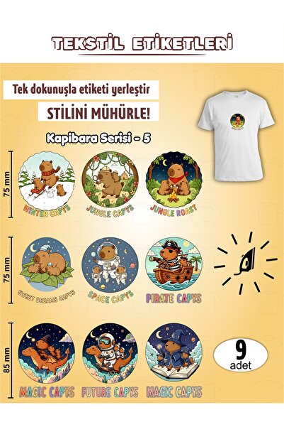 AGG Reklam Ütü ile Yapışan Kıyafet Etiketi Kapibara Serisi -5 9Lu Set