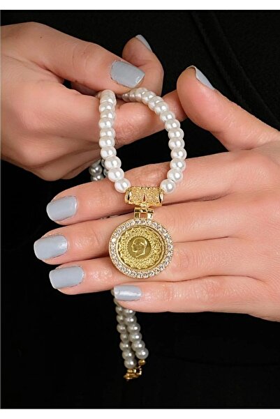 aytekgold 14 Ayar Çeyrekli İncili Kolye