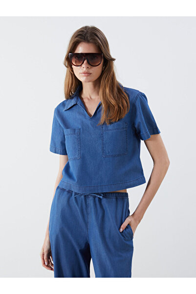 LC Waikiki Özmarka Нова сезонна блуза с яка и къс ръкав от деним