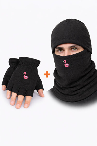 Omotasarım مجموعة قناع الثلج من فلامينجو للجنسين مع قفازات من الصوف