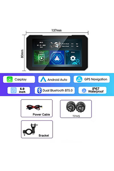 Choice3 شاشة لمس 5 بوصة لنظام مراقبة ضغط الإطارات (TPMS) للدراجات النارية، تد...