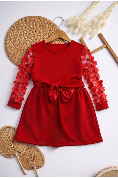 KOKOŞ BEBEK Kız Çocuk Siyah Üst Kırmızı Etekli Fiyonklu Takım 3-7 Yaş – 31647