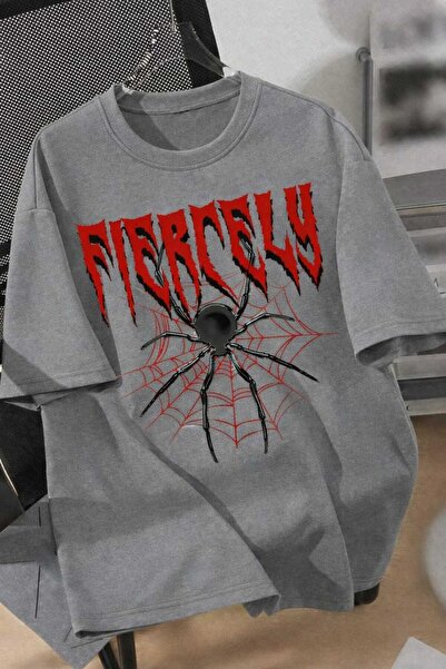New Shine Tricou unisex gri cu imprimeu Fiercely Spider Web
